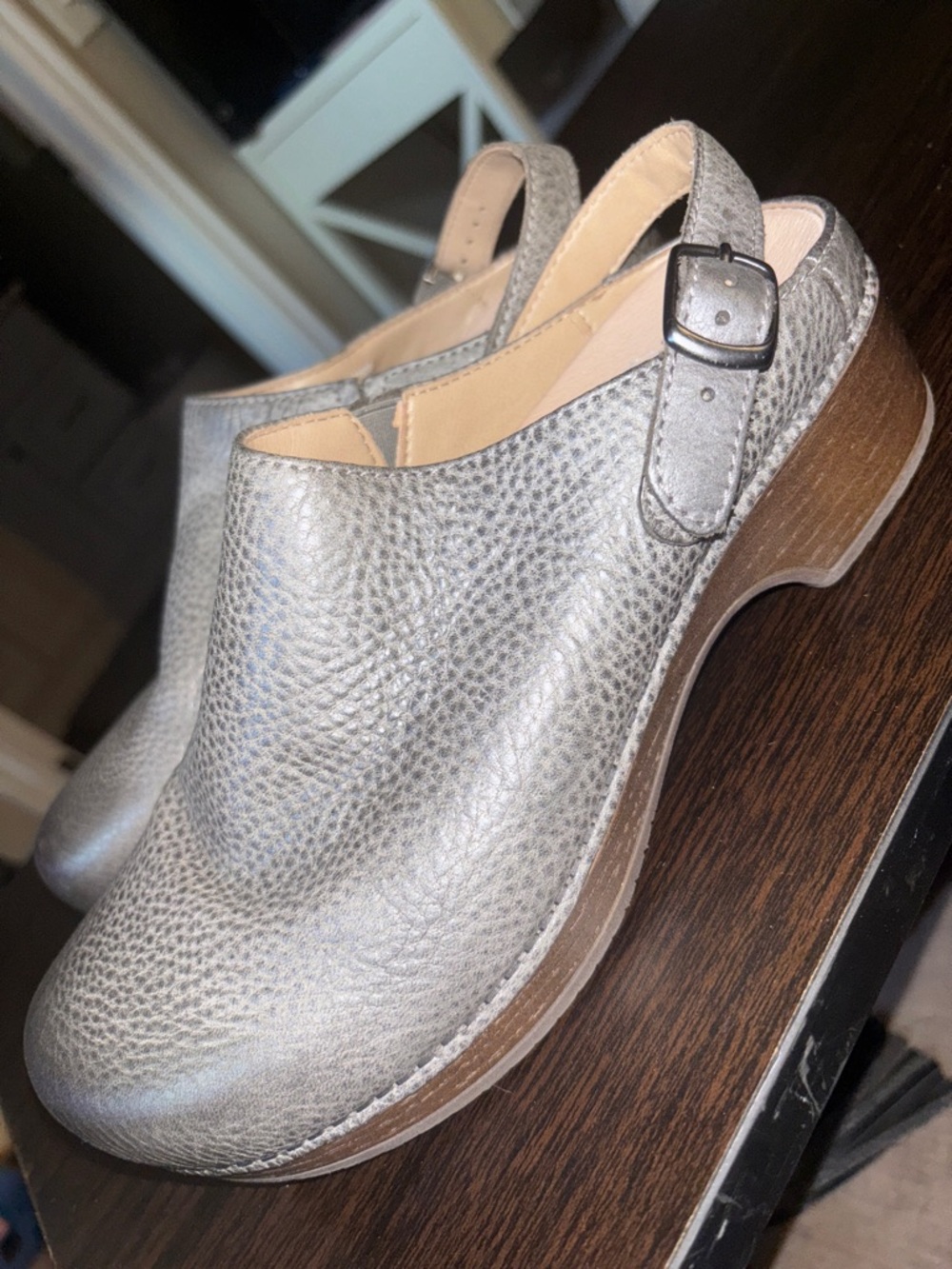 Dansko Gray Textured Slingback Clogs